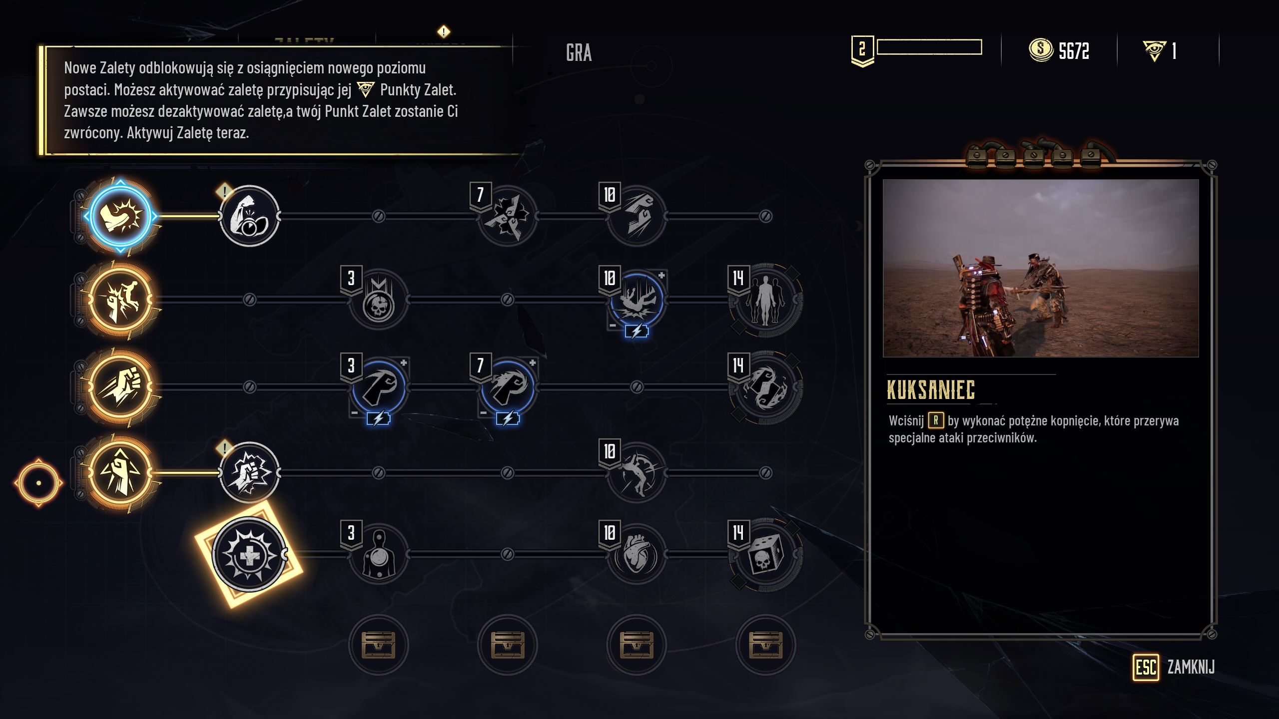 Perks screen during tutorial