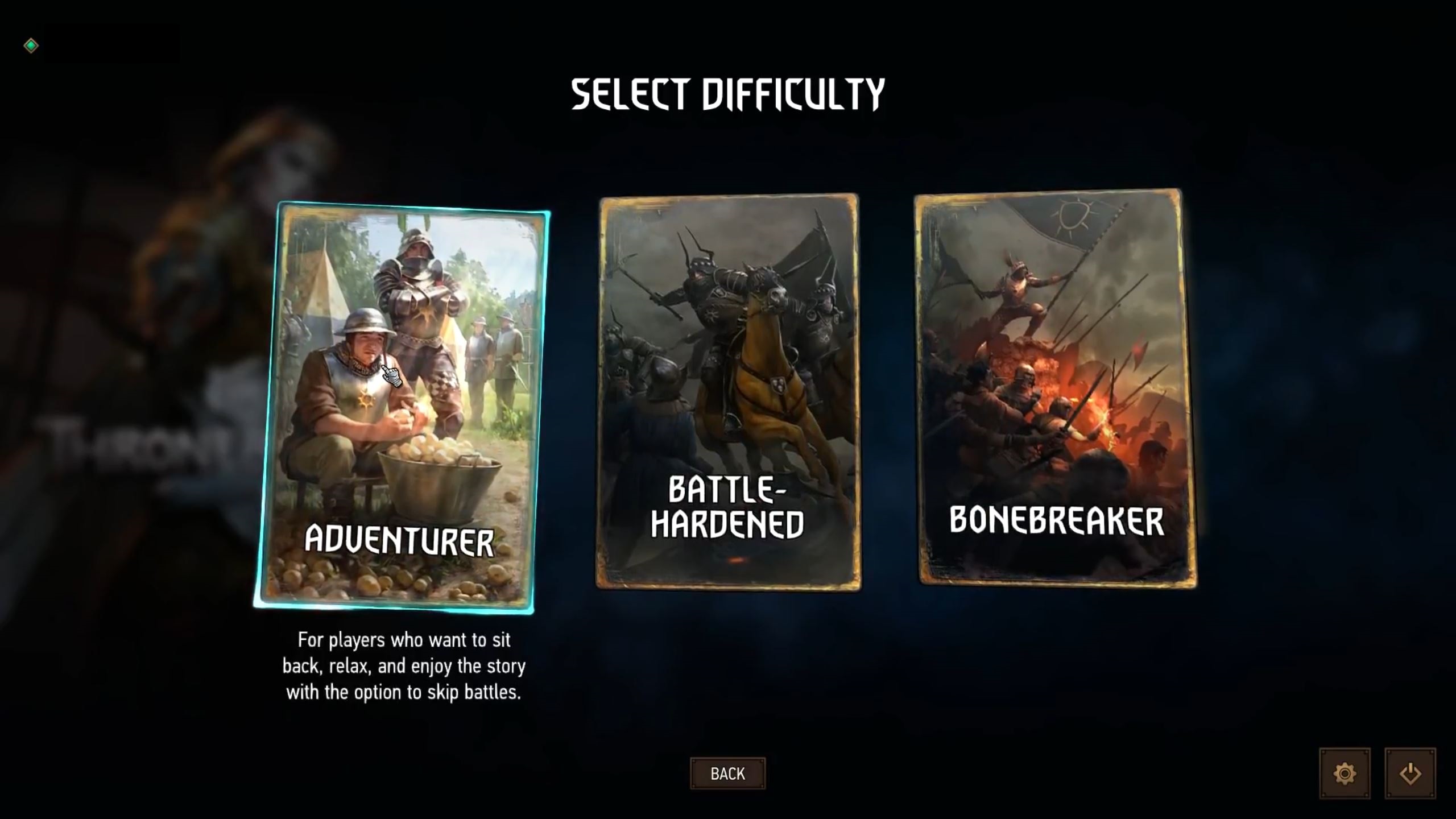 Difficulty choice screen