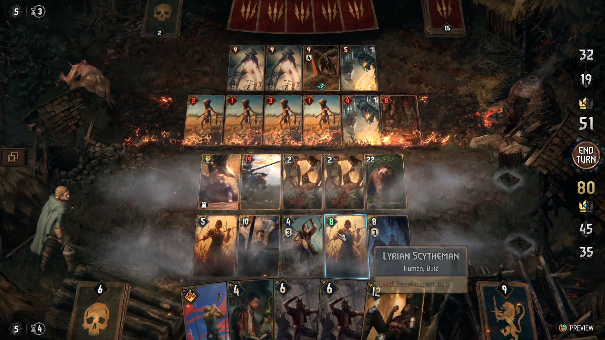 Thronebreaker features Gwent card battles as presented in the Homecoming patch (2018)